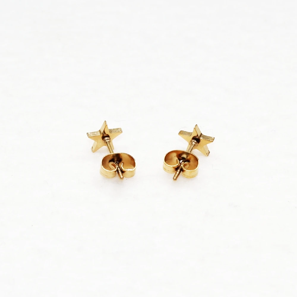 2PC Lot Brief Golden-Plated  Star Shape Stainless Steel Stud Earrings For Men Women No Fade Allergy Free