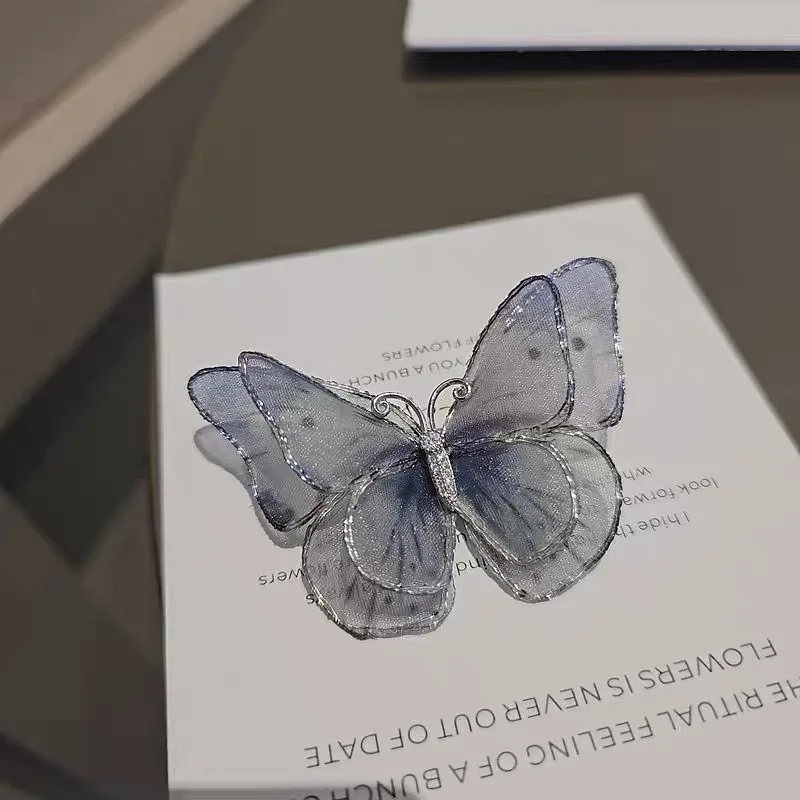 Lightweight Tulle Double Butterfly Brooch Temperament Elegant Pin Jacket Cardigan Accessories Corsage Woman