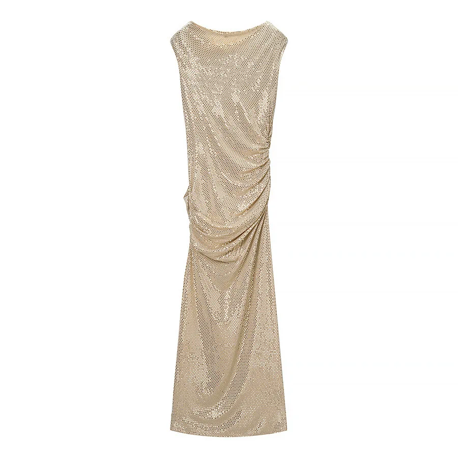 Mingmingxi Shiny Sequin Bodycon Maxi Dress One Shoulder Asymmetric Dress Luxury Draped Waist Formal Event Night Out Dress