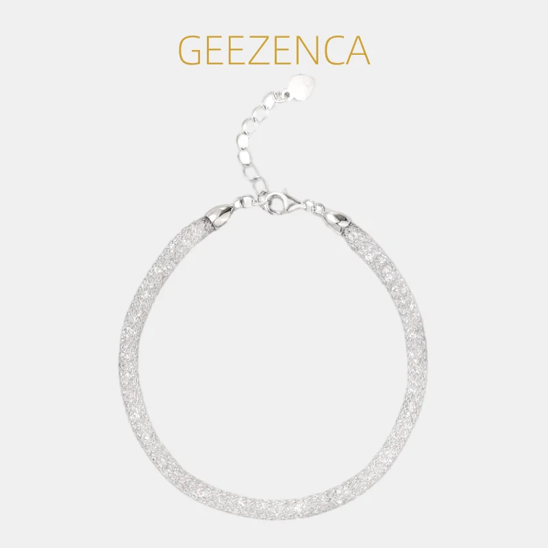 

GEEZENCA 925 Sterling Silver 4MM Hollow Mesh Chain Link Bracelets Women Cubic Zirconia Italy Jewelry Shiny Dainty Bracelet Gift