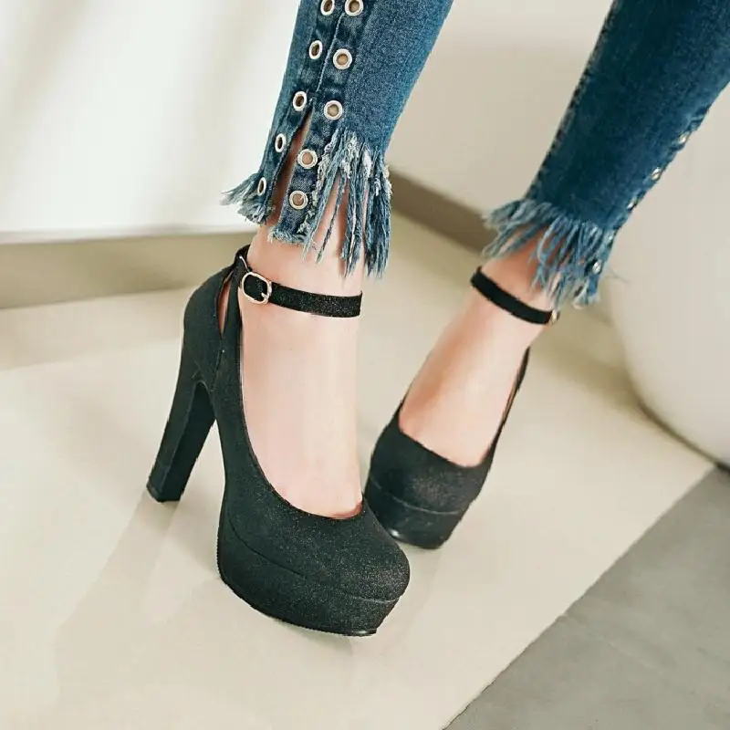 Classic Women\'s Shoes Super High Heels Waterproof Platform Ladies Pumps Ankle Buckle Straps Large Size Female Shoe Spring Autumn