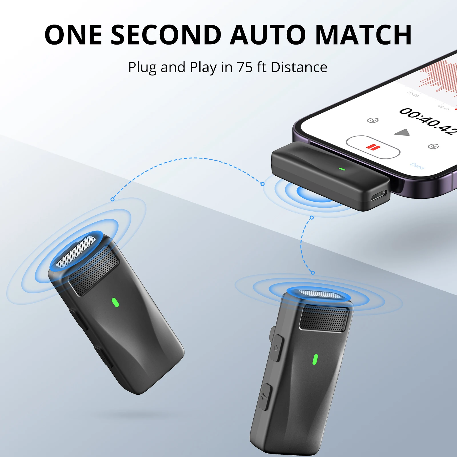 ميكروفون لاسلكي Lavalier ، الاقتران الفوري ، الإرسال لمسافات طويلة ، تقليل الضوضاء الفائقة ، 75 قدمًا ، مناسب للمقابلة ، الفيديو ، تسجيل الفيديو