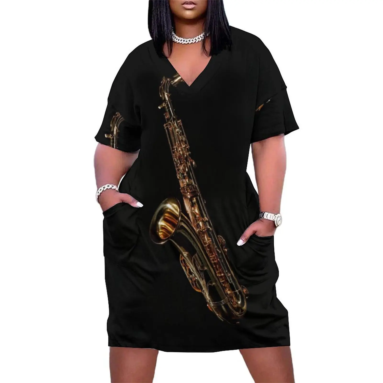 

Saxophone Loose Pocket Dress birthday dress Beachwear