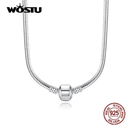 WOSTU Hot Sale Fashion 45CM Platinum Plated Snake Chain Necklace Pendant Fit Original Beads Charms DIY Jewelry Gift Silver Color