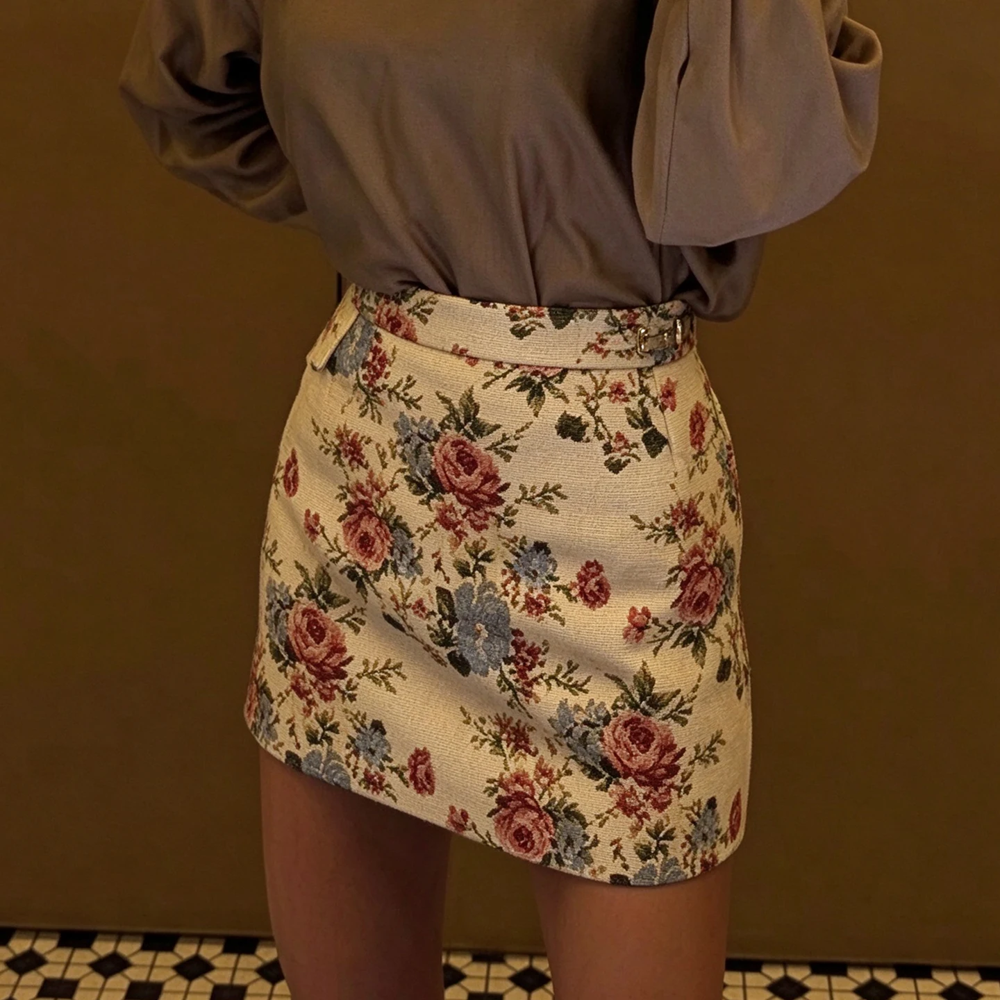 Fashionable Retro Oil Painting Embroidered A-Line  Skirt Women's High Waist Standard Fit Other Materials Other Process