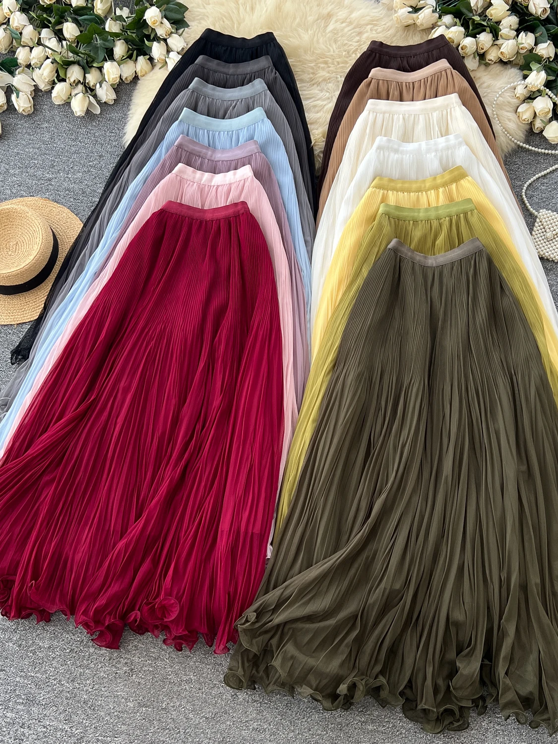 Elegant High Waist A-Line Skirt Women's Commute Korean Style Pleated Long Skirt Fairy Tale Mesh Half Body Skirt Autumn 2026