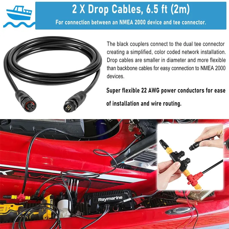 Nmea 2000 Stroomkabels Drop Kabels Dual Tee Connector Terminators Kit Voor Low-Rance Simrad Garmin Dual Apparaat Om Nmea 2K Te Verwerken