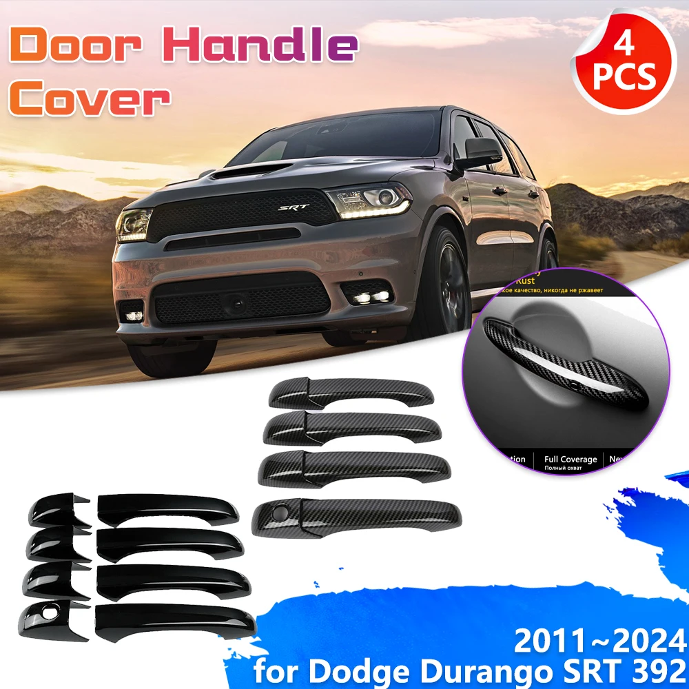 Car Door Handle Cover for Dodge Durango SRT 392 2011~2024 Chrome Trim Catch Carbon Fiber Key Set Stickers Exterior Accessories