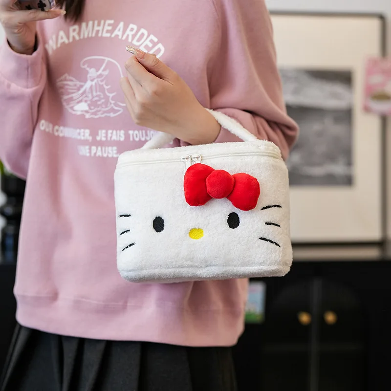 

Sanrios Three-Dimensional Cosmetic Bag Cartoon Kawaii Anime Figure Cosmetic Storage Bag Large Capacity Velvet Portable Light