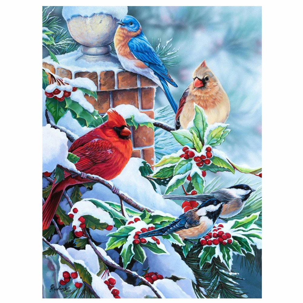 LZAIQIZG 5D DIY Redbreast Bird Christmas Snow Diamond Painting Landscape Cross Diamond Embroidery Full Round Religion Home Decor