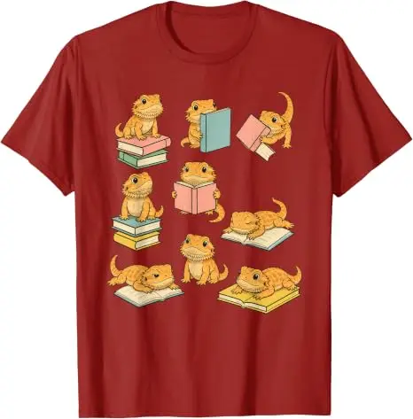 Lustiges T-Shirt mit bärtigen Drachen, die Bücher lesen, Y2k Back To School Reader Graphic Apparel, T-Shirts für den ersten Schultag, für Schüler und Lehrer – Detail 8