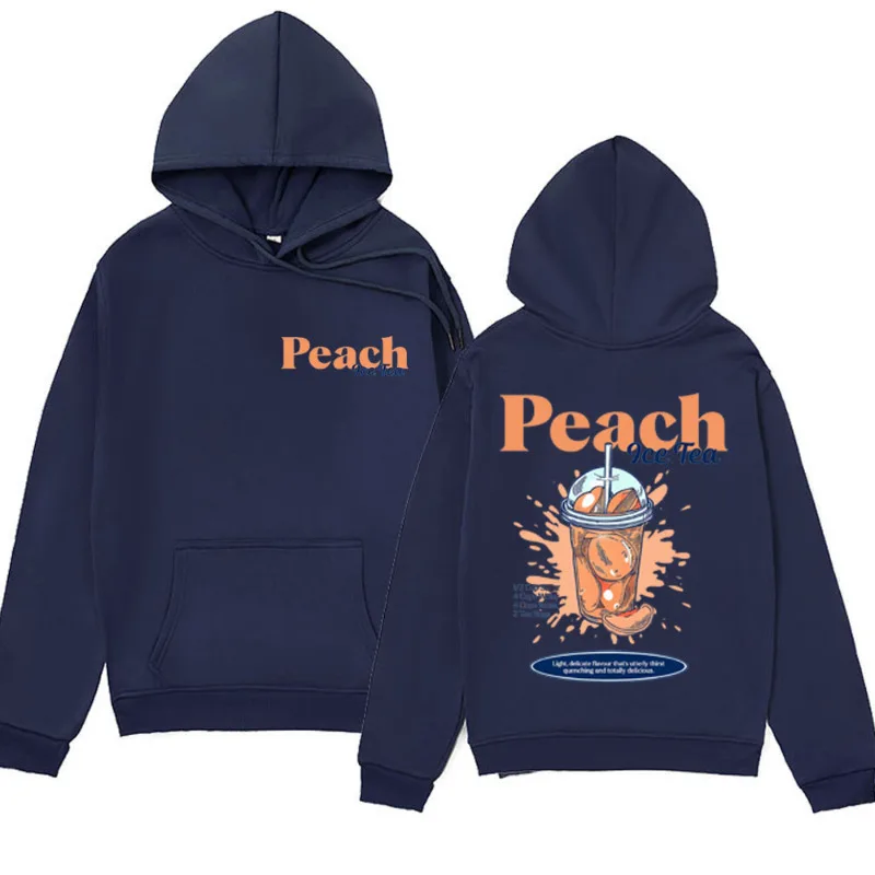 PEACH ICED TEA 남성용 후디, 여름 음료 테마 선물, 빈티지 하라주쿠 스웻셔츠, 남성 패션, 오버사이즈 스트리트웨어 풀오버