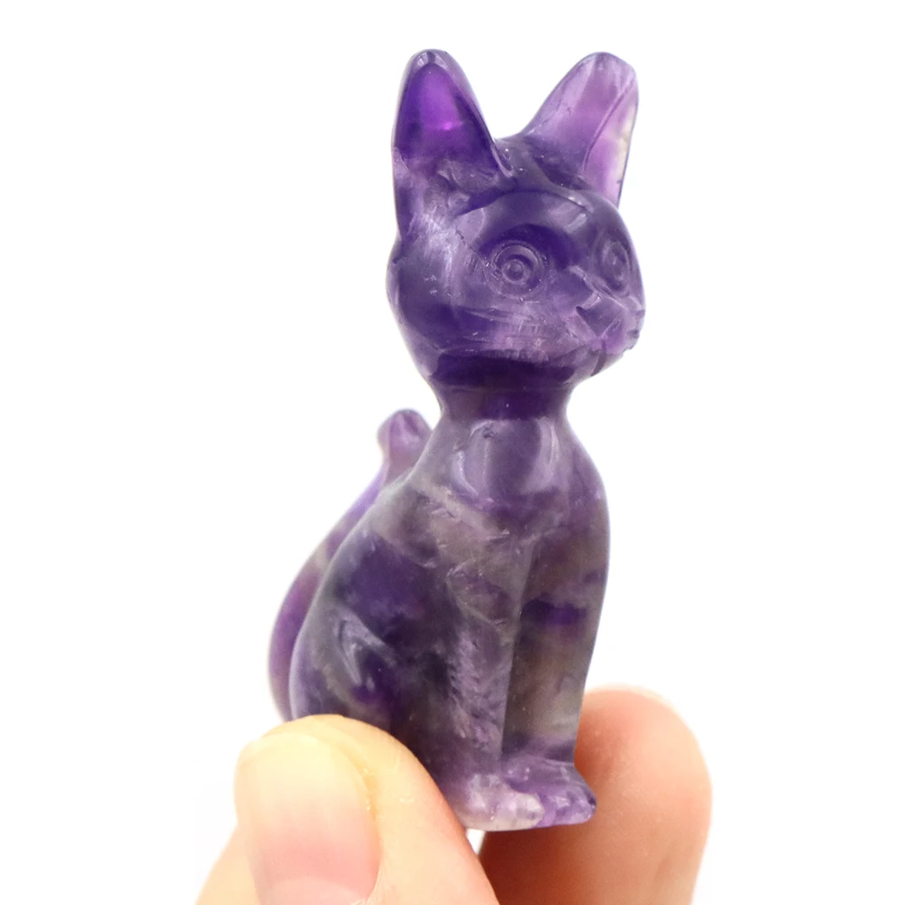 

Natural Stone Egyptian Cat Statue Crystal Carving Healing Amethyst Figurine Office Desktop Ornaments Crafts Home Room Decoration