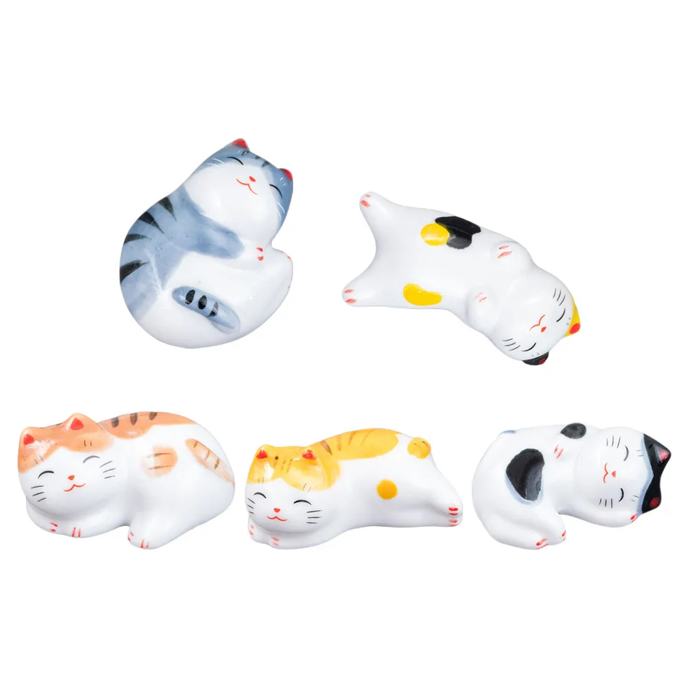 5Pcs Fortune Cat Chopstick Rests Ceramic Material Sturdy Dinner Table Decor for Home Restaurant Use Creative Flatware Organizer