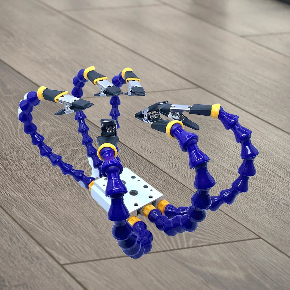 Stazione di saldatura con morsetto da tavolo per morsa da banco con 2/4/6 pezzi Braccia flessibili per saldatura Mani ausiliarie Supporto per saldatura PCB in lega di alluminio