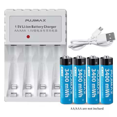 1.5V 4 Slots Rechargeable Lithium Battery Charger For AA Lithium Battery Large Capacity Rechargeable Li-ion Battery With Cable