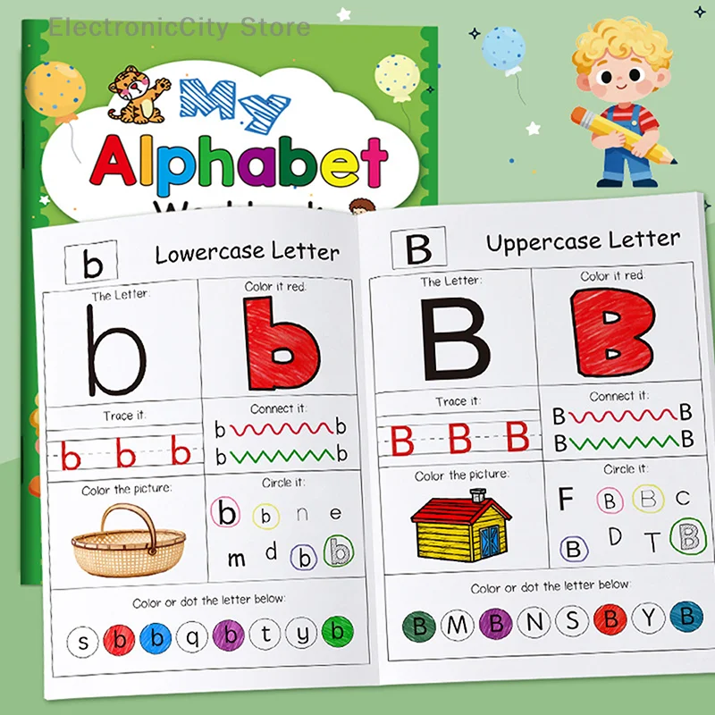 1PC 48 Pages, A-Z Alphabet Exercise Book, Writing Practice, Creative Coloring Adventure, English Homework Copybook