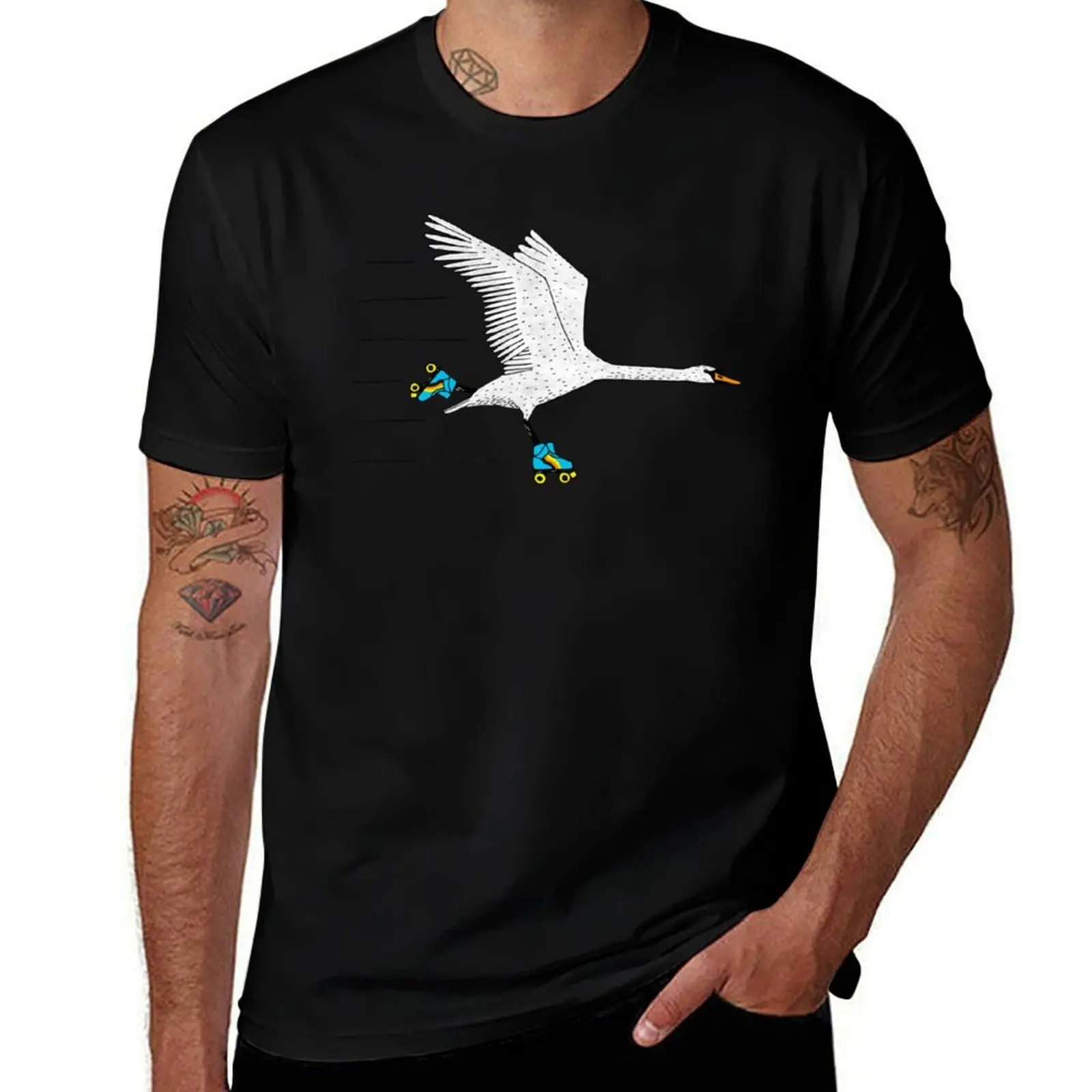 Skating Swan T-Shirt Functional Casual Short Sleeve Tee T-Shirt