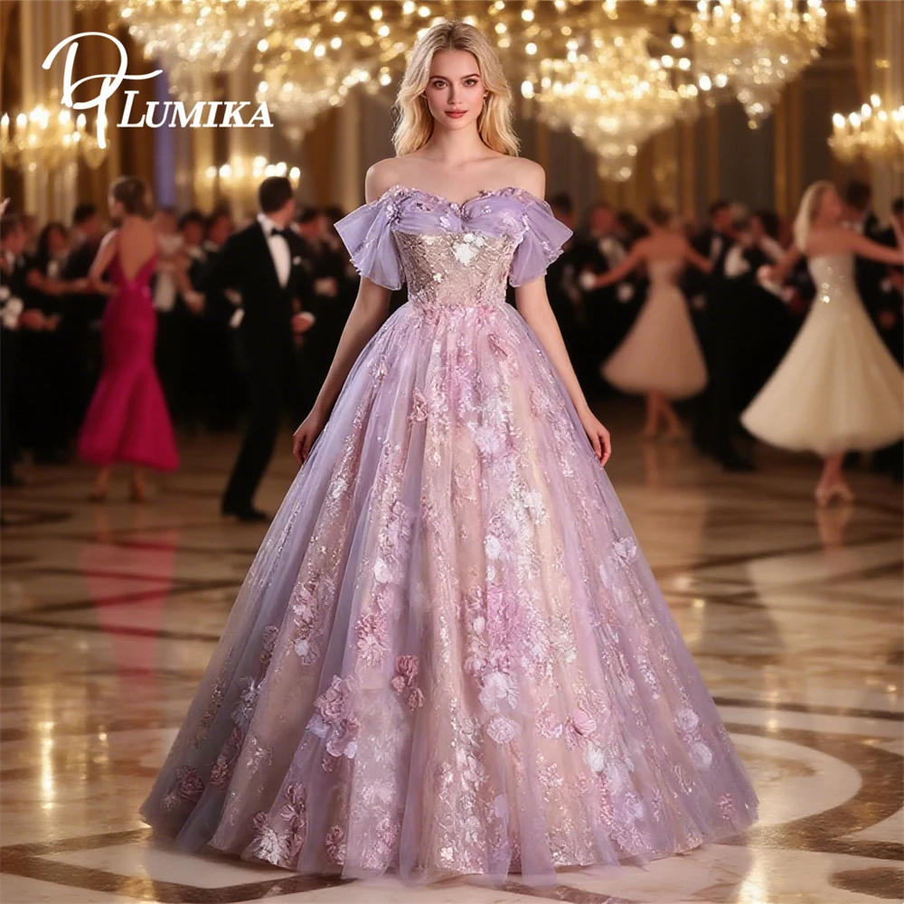 

DTLumika Romantic Purple Quinceanera Dresses for Women Sweetheart Neckline Off Shoulder A Line Sweet 15 16 Dress Customized Gown