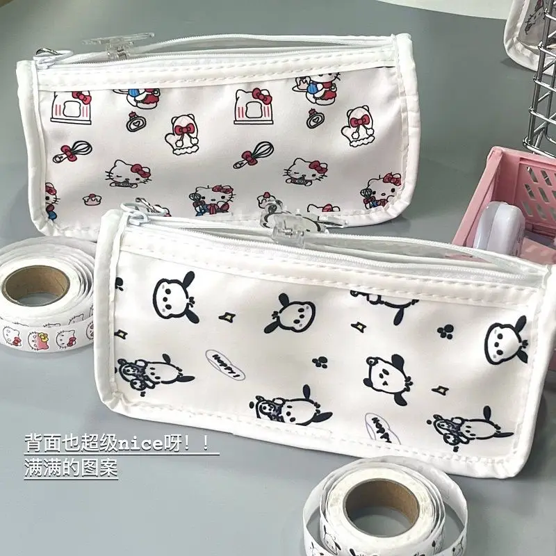 Hello Kitty Pencil Case Sanrio Pencil Case Anime Student Stationery Box Transparent High Capacity Cute Girl Storage Box Gift