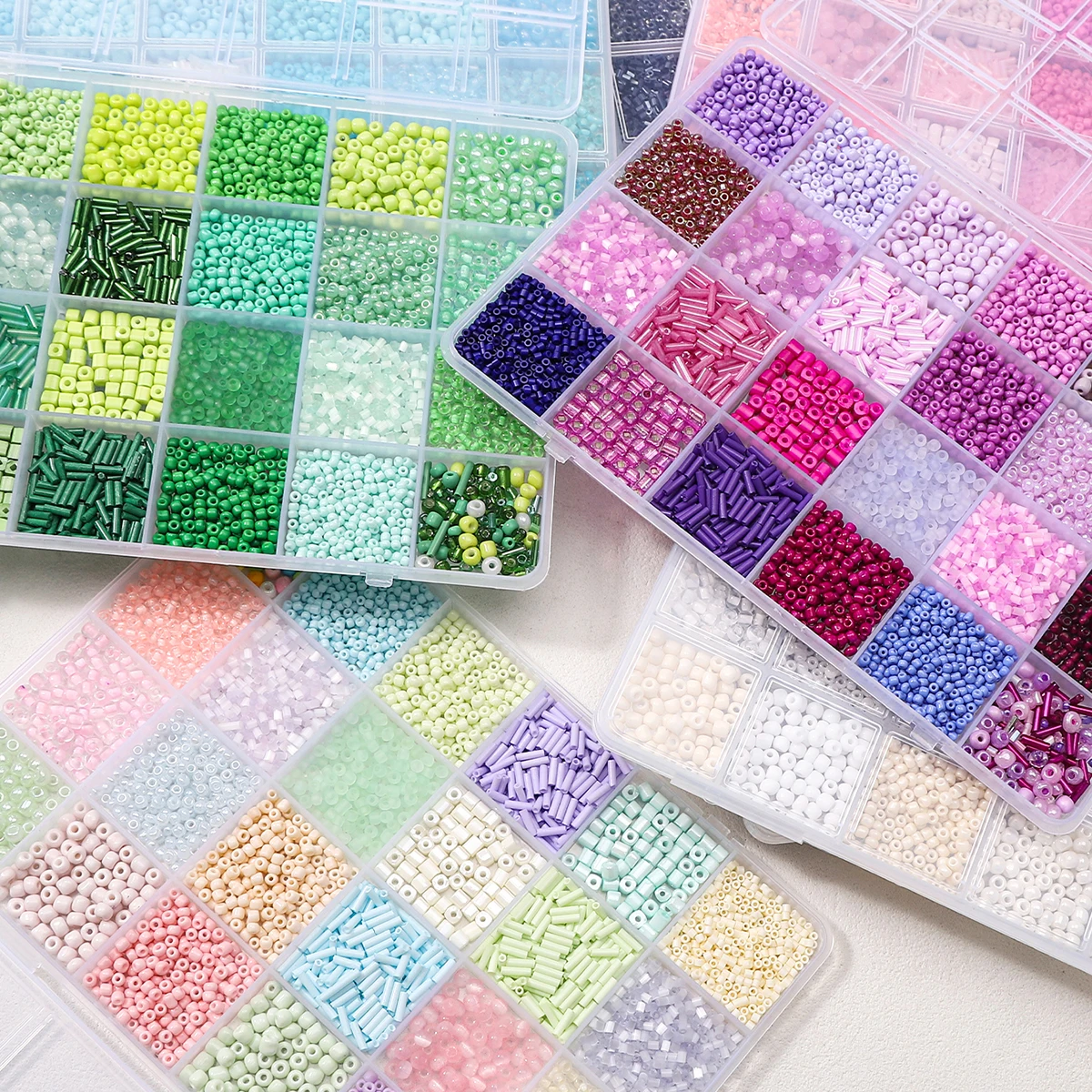 4300pcs 24-Grid Multi-Size Glass Seed Rice Beads Set for DIY Bracelet Necklace Earrings Jewelry Making Beading Supplies
