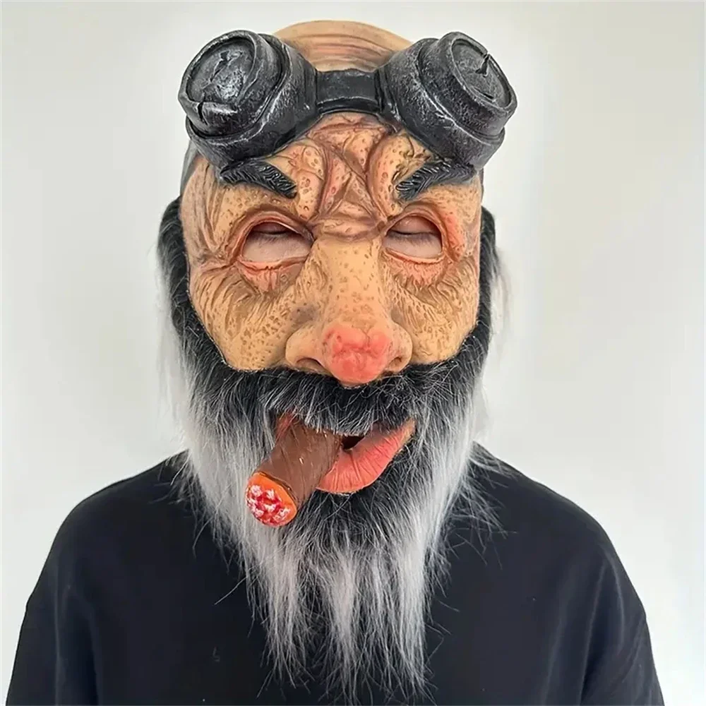 Grandpa Wig for Halloween, Old Man Mask, Head Set, Smoking Bald Beard, Horror Mask, Carnival Cos Costume Props, New