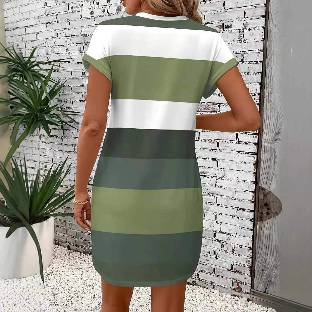 Sommer Damen Home Nachthemd Kurzarm Kleider Lässig Gestreiftes Langes T-Shirt Damenbekleidung