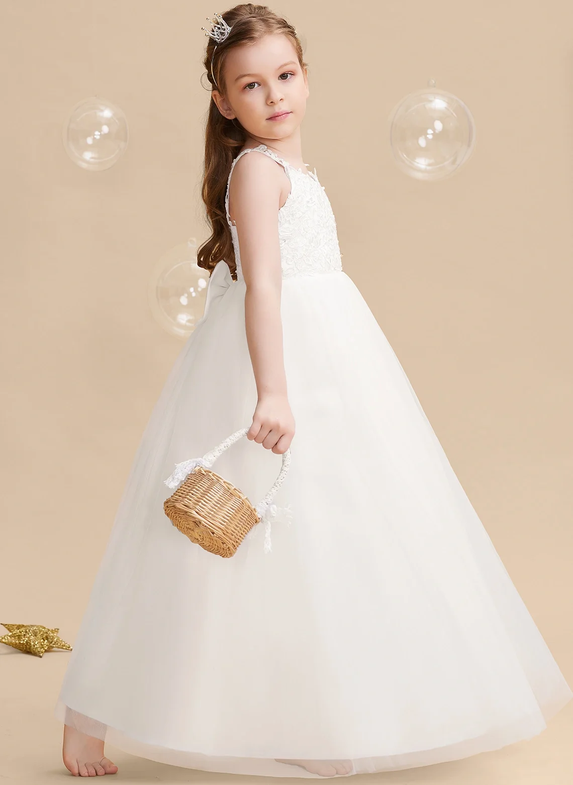 Elegant Girls Gown For Birthday Party Princess Pageant Tulle Flower Girl Dress Concert Junior Bridesmaid First Communion Dress