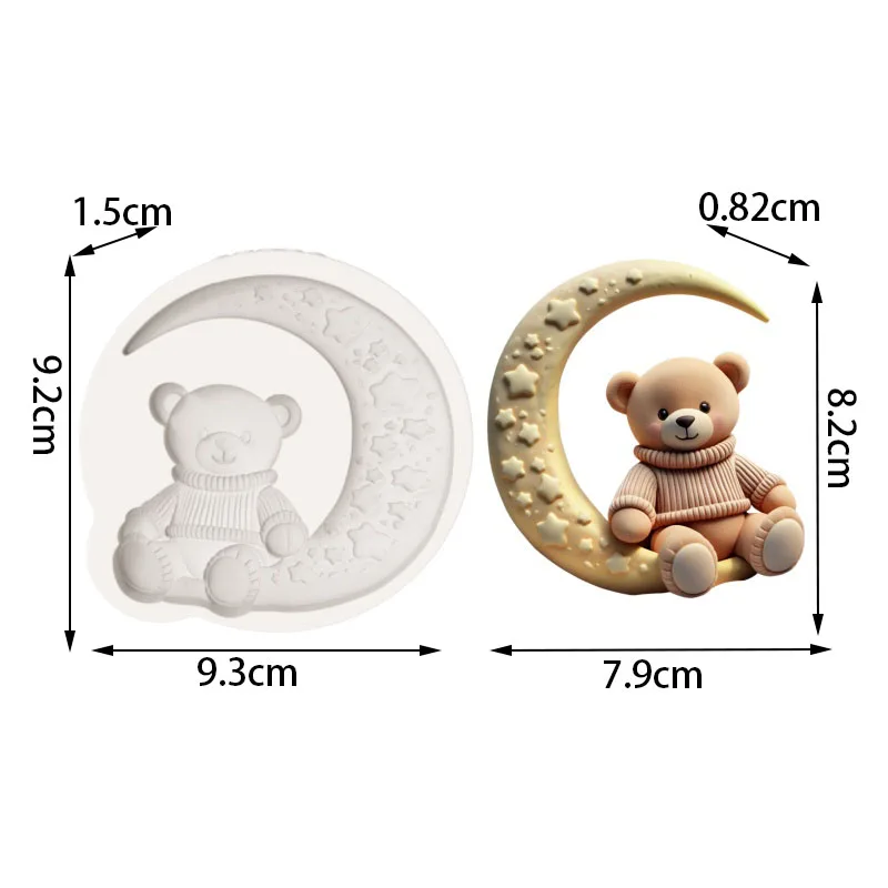 【Star and Moon Sweater Bear Silicone Baking Mold】Cute Moon and Star Bear-Shaped Chocolate Candy Fondant Decoration Mold - view 3