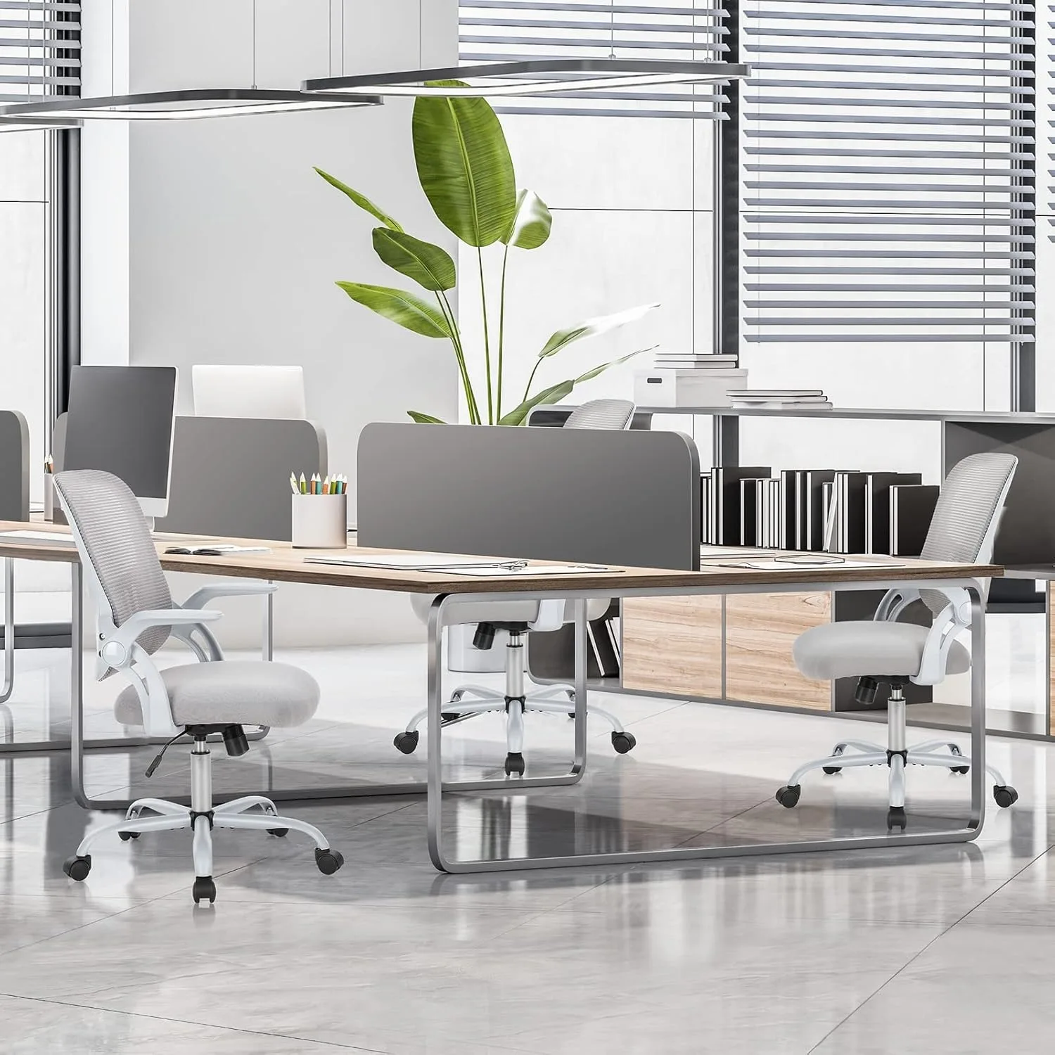 Chairs Mid-Back Work Swivel Task Chairs with Wheels, Lumbar Support, Comfy Flip-up Armrest for Gaming, Study, Student