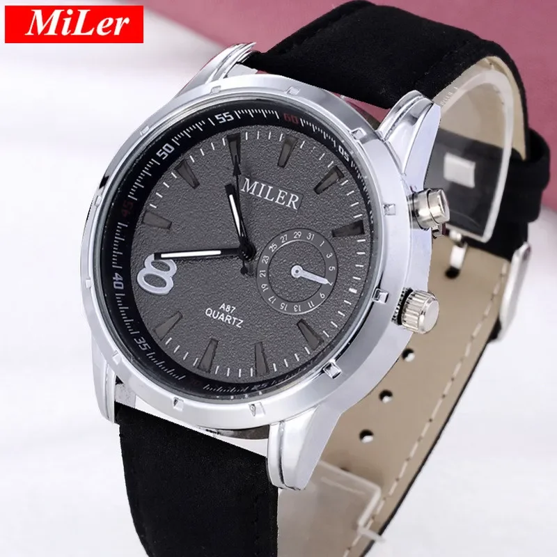 MILER Watches Men Sports Watches Fashion Leather Band Quartz Wristwatches Men Military Watches horloge heren relogio masculino