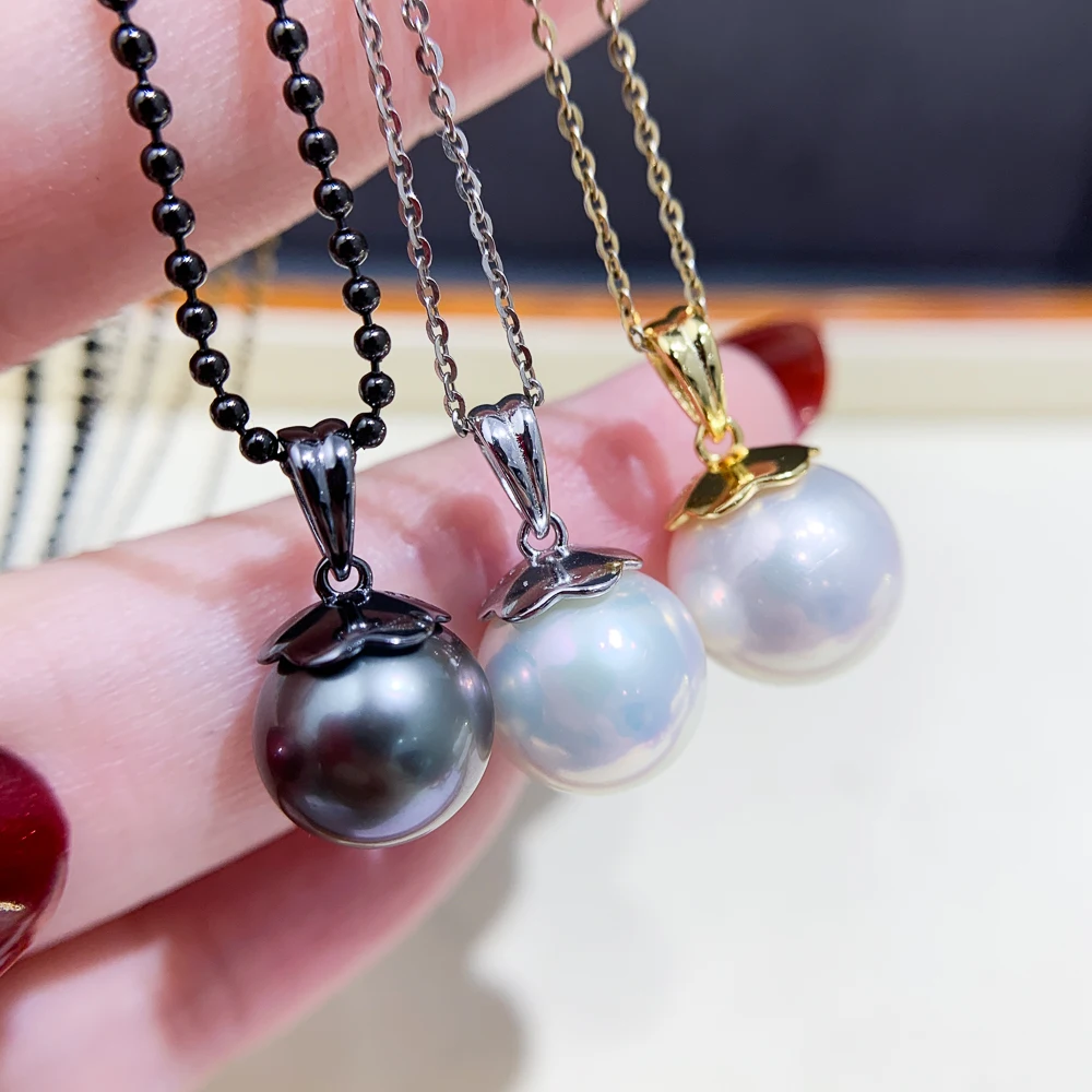 

5pcs DIY Pearl Accessories 925 Silver Pendant Empty Holder, Fashionable Gold Silver Necklace Pendant with 10-15mm Round Beads