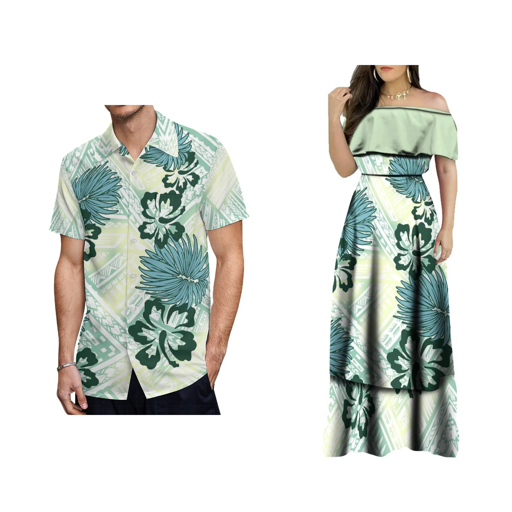 Print On Demand Custom Polynesian Tribal Design Long Dress One Shoulder Layer Dress With Shawl Hawaii Dress For Women