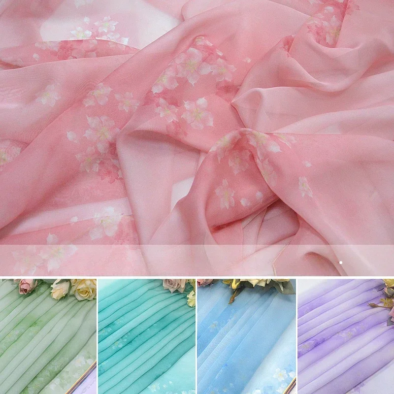 100x145cm Gradient Chiffon Fabric By The Meter for Chinese Style Cheongsam Hanfu Sewing Thin Printed Bamboo Pattern Cloth Soft