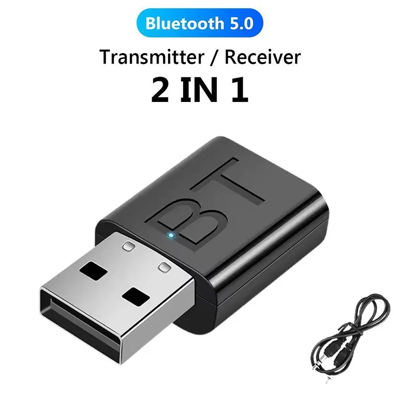2 In 1 USB Bluetooth Receiver Transmitter Car Bluetooth 5.0 Audio Adapter TV Computer Wireless Bluetooth Converter Plug and Play