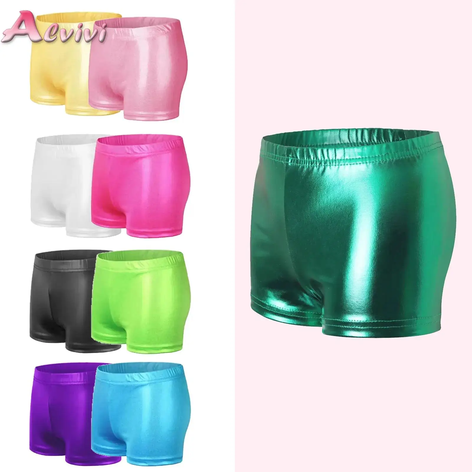 

Bright Bronzing Shiny Metallic Girls Shorts Bottoms Sports Gymnastic Workout Summer Dancewear Kids Stage Performance Show Shorts