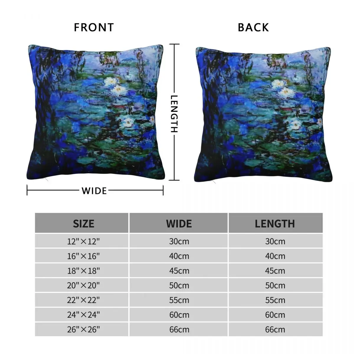 Claude Monet Blue White Water Lily Square Pillowcase Polyester Linen Velvet Pattern Zip Decor Home Cushion Case