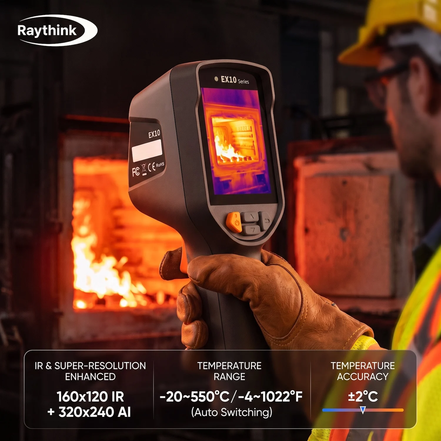 Raythink Thermal Imaging Camera EX10 with UVC Video Output, 320x240 AI Super-Resolution, 40mK NETD, 2.8-Inch Screen, PC Software