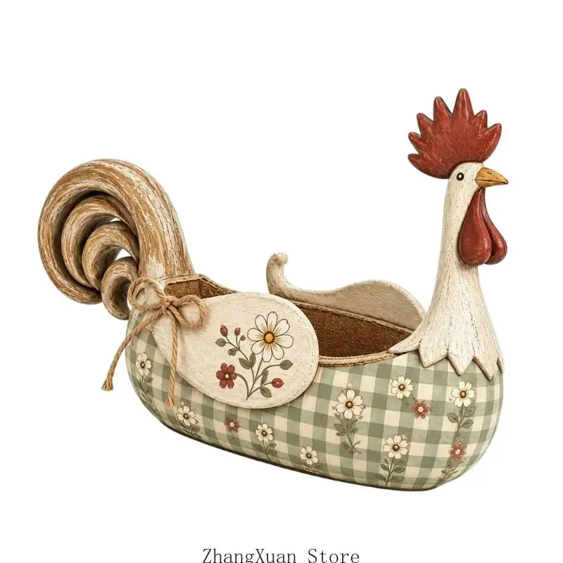 Country Chicken Besteckbehälter aus Holz mit deckellosem Zugang und Gingham-Blumendetail für die Tischorganisation 3XUF – Detail 8