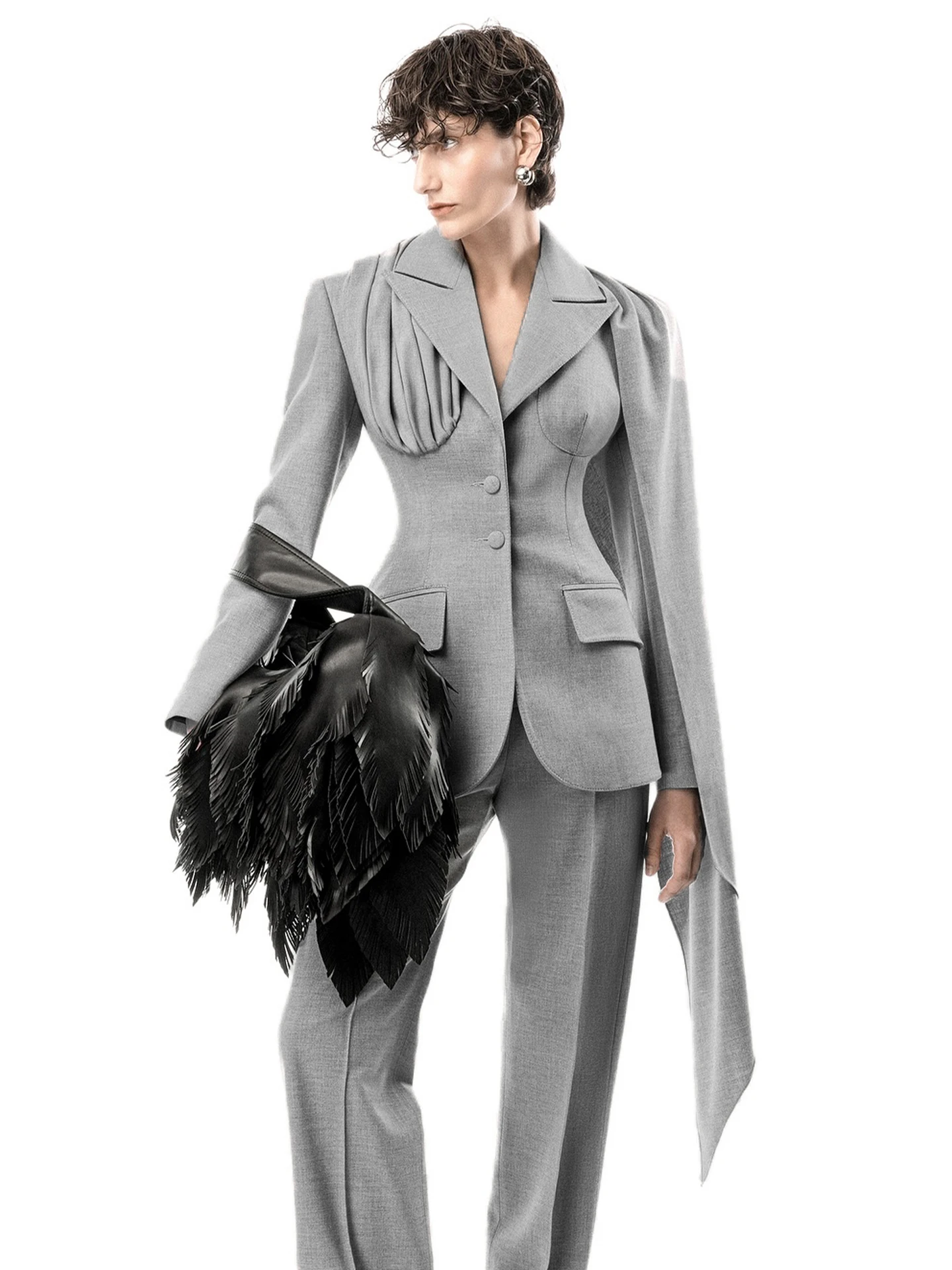 

Sle ey Suit Jaet oulder Padded Trench Coat Casual Faion Women's Polyester Fiber Windproof Long Sve Coat