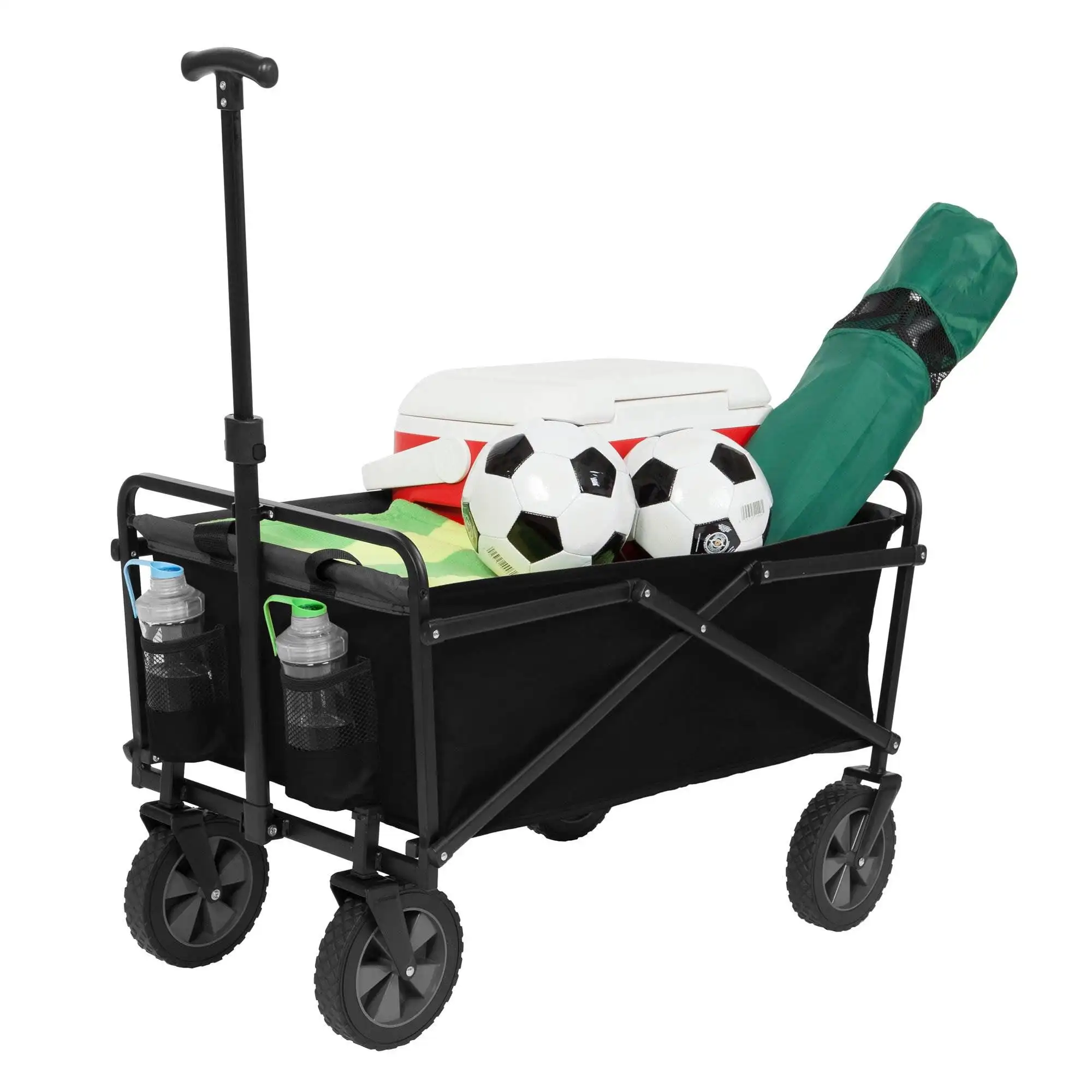 SUW-200 Lightweight Steel Frame Folding Utility Wagon Cart with Pockets BLACK