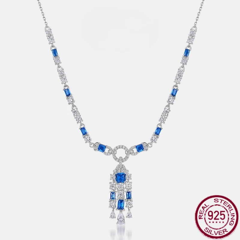 

New S925 pure silver ice flower cut with sparkling gemstone necklace, fashionable wedding jewelry