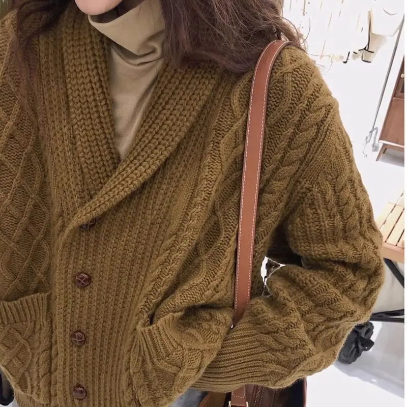 

Ленивый свитер в лесном стиле в стиле ретро для женщин, зима 2021, новый свободный и толстый вязаный кардиган в корейском стиле