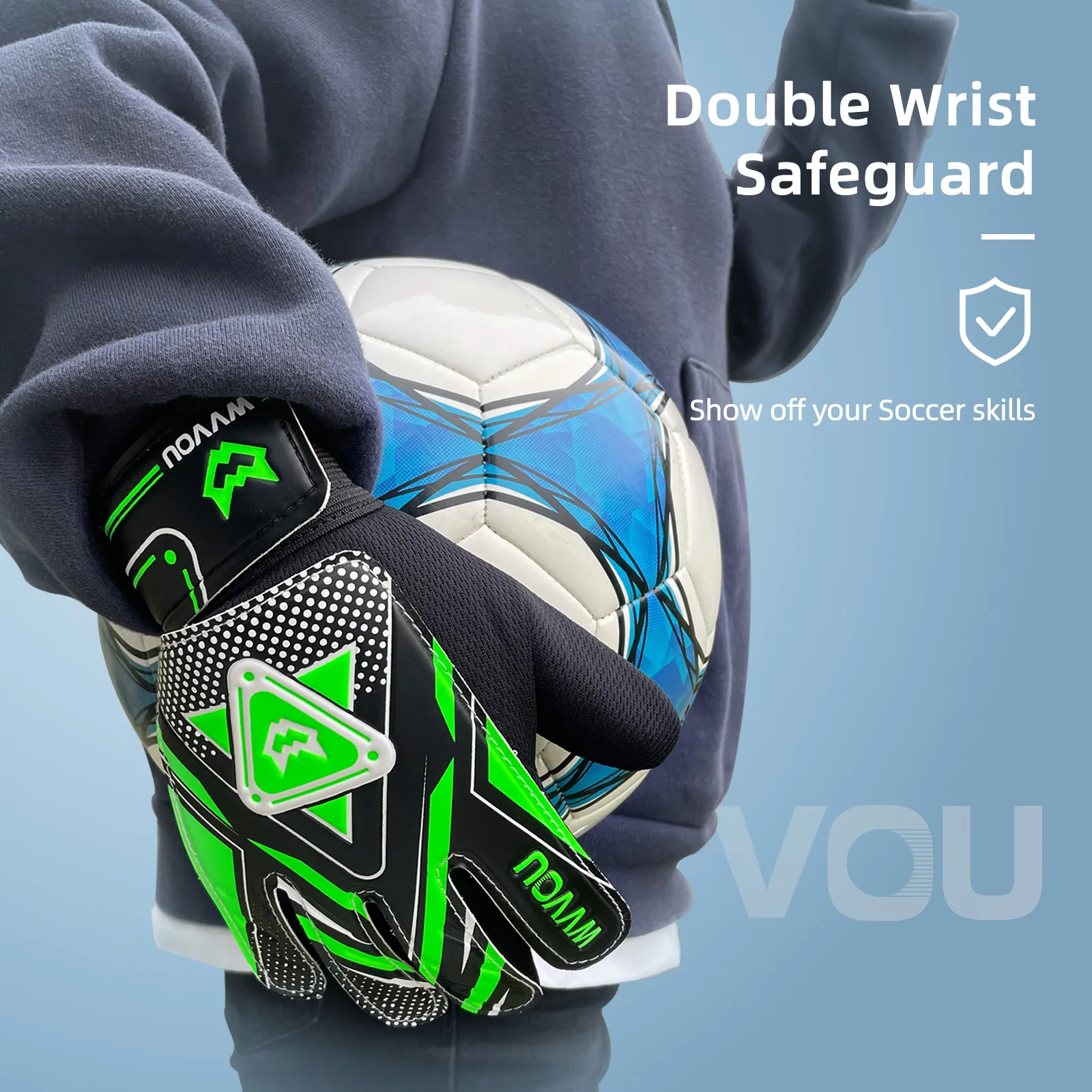 WVVOU Goalkeeper Gloves Children and Teenagers, Football Goalkeeper Gloves, Football Gloves, Double Protection, Portability