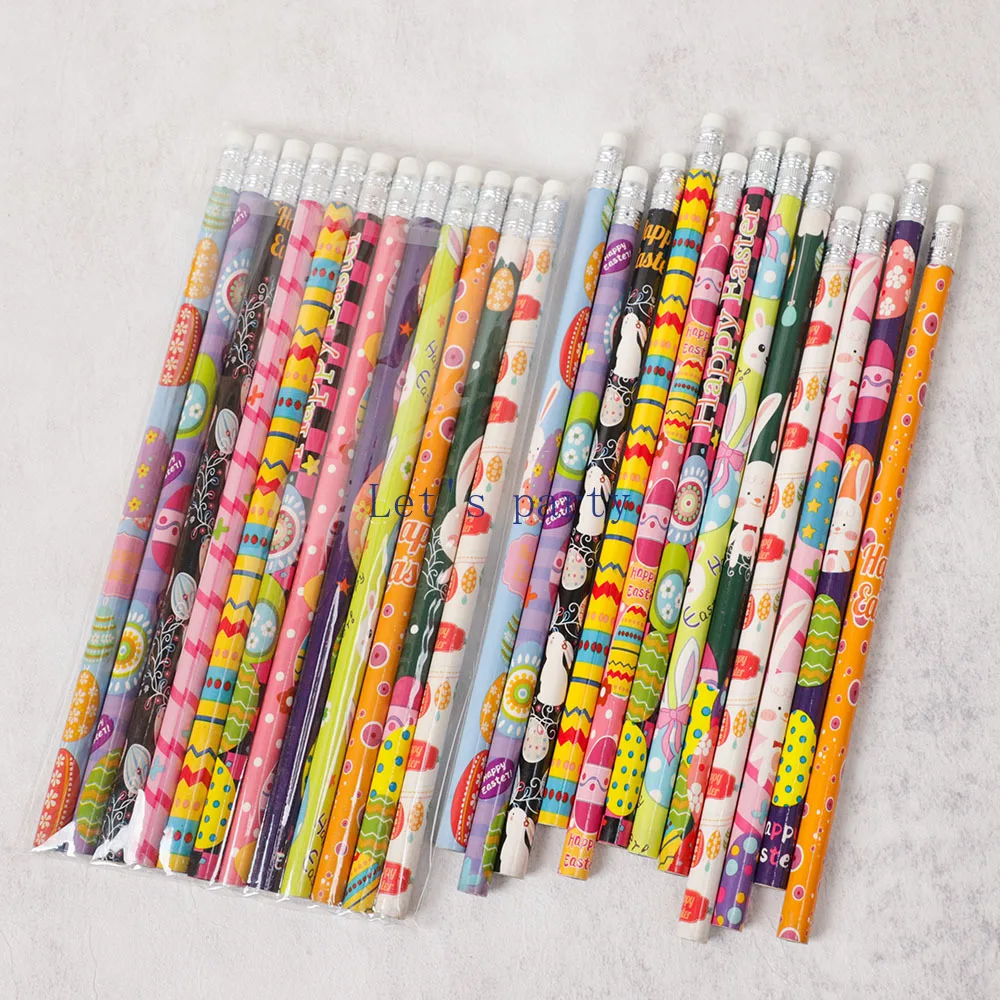 24Pcs Cute Bunny Rabbit Egg HB Writing Painting Pencils for Kids Birthday Easter Party Favors Back To School Gifts Pinata Filler