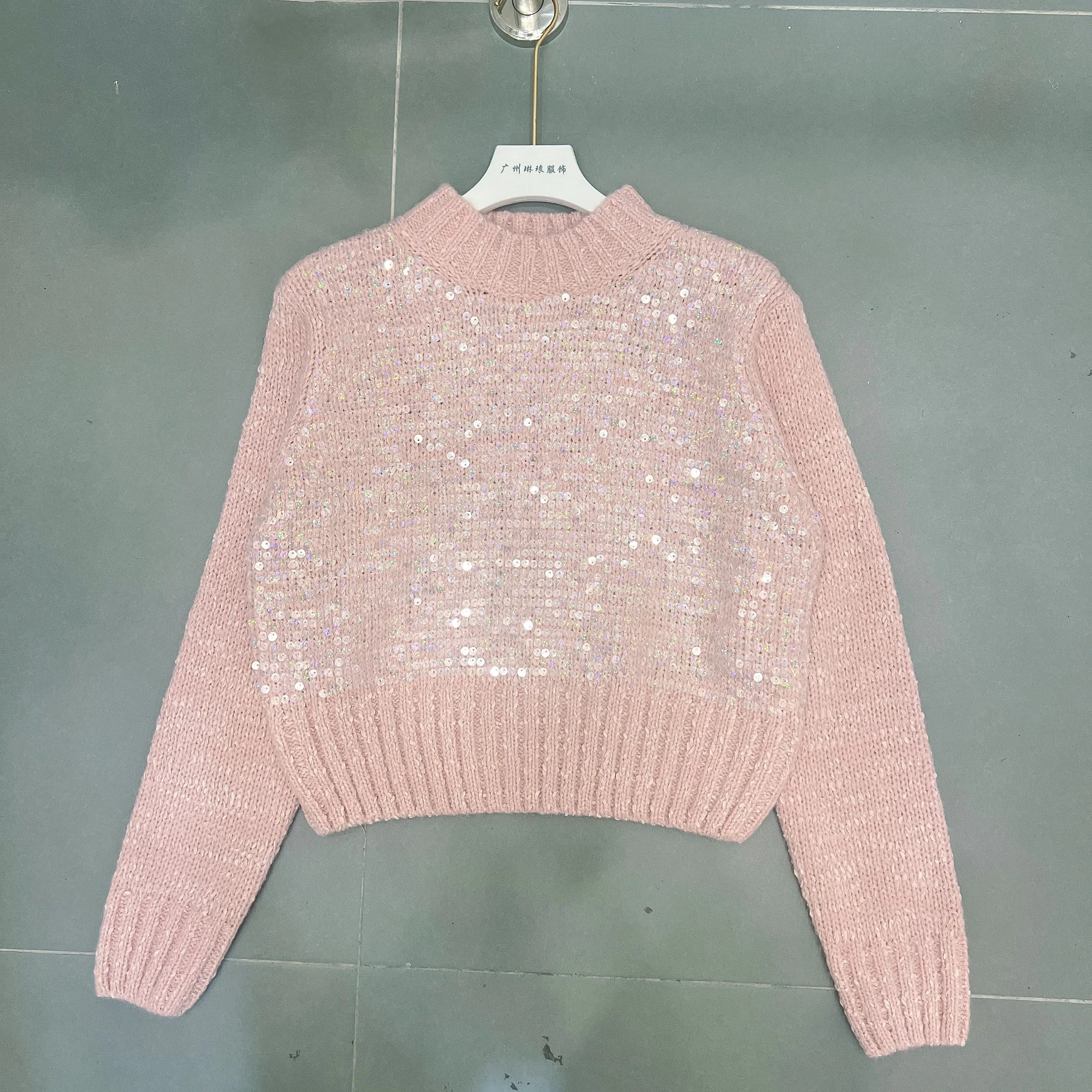 Fashion Sequins Sparkly Pullovers Classical Knitted Sweater Vintage Long Sleeve Streetwear Autumn Winter Elegant Soft Tops C45