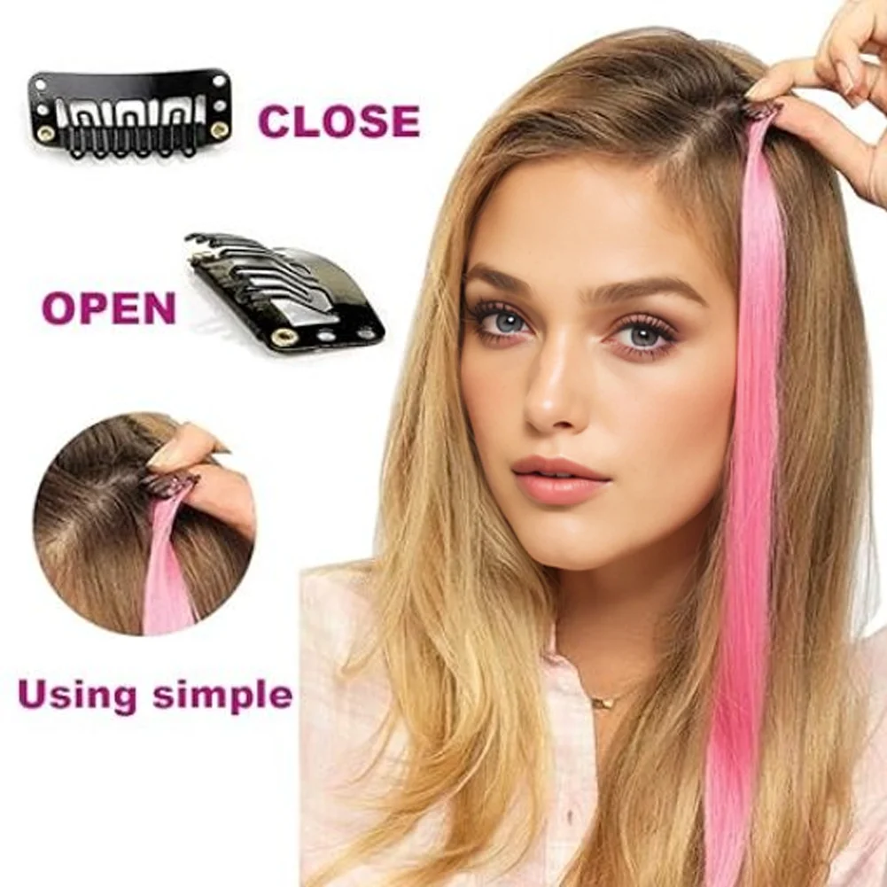 10PCS/Pack Colored Party Highlights Clip in Hair Extensions for Girls 18 Inches Omber colors Straight Hair Synthetic Hairpieces