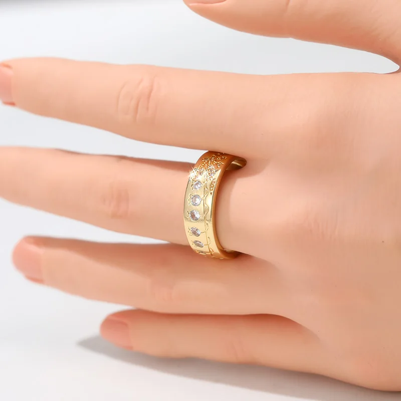 Minimalist Inlaid White CZ Branch Women's Ring Trendy Golden Color Hand Carving Daily Wear Party Jewelry Anniversary Gift