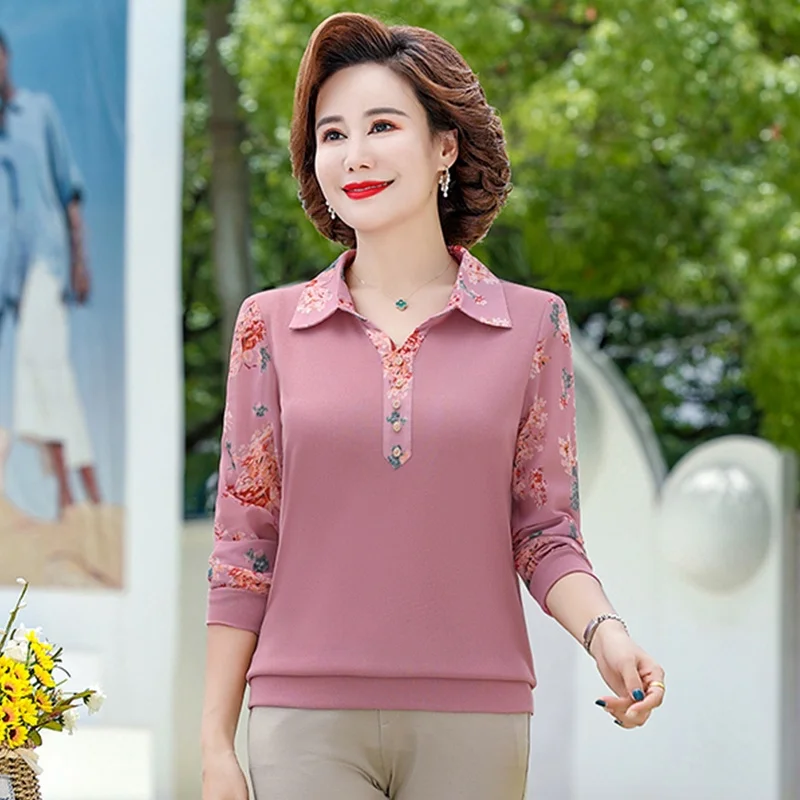 

2024 New Sle Mom Autumn Faion Basic irt Slimming Top Women Middle Aged And ly T irt Korean Weather Resistant
