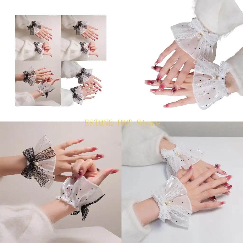 

49MF Многофункциональные кружевные рукава с жемчугом и декоративными манжетами на запястьях с бантом для рубашки